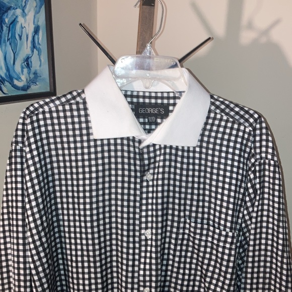 Georges | Men’s Black/White Checkered Dress Shirt - Size 18/18 1/2 36/37 - Picture 2 of 12